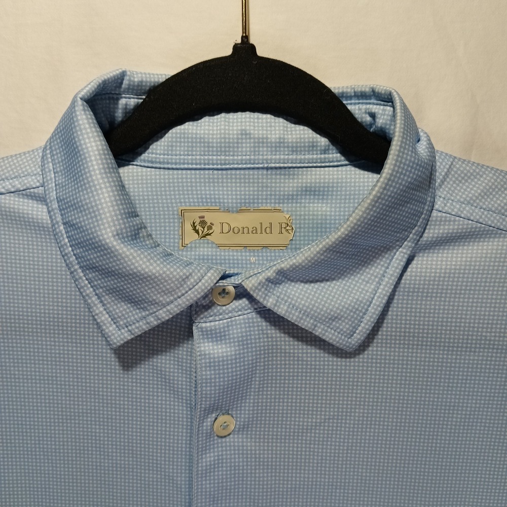 Donald Ross Polo Shirt Mens Medium M Blue Micro Check Lightweight Golf With Logo